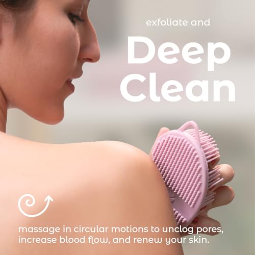 MainBasics Silicone Body Scrubber Pro 2-in-1 Shower Scrubber for Body Care, Silicone Loofah and Body Exfoliator (Pink)