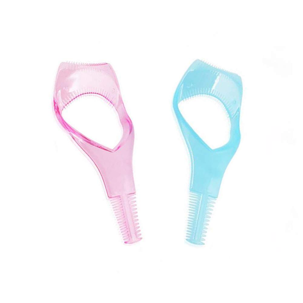 2Pcs 3 in 1 Plastic Makeup Cosmetic Eyelash Tool Lash Mascara Applicator Eyelashes Guide Eyelashes Brush Curler Comb Eye Makeup Tool (Pink + Blue)