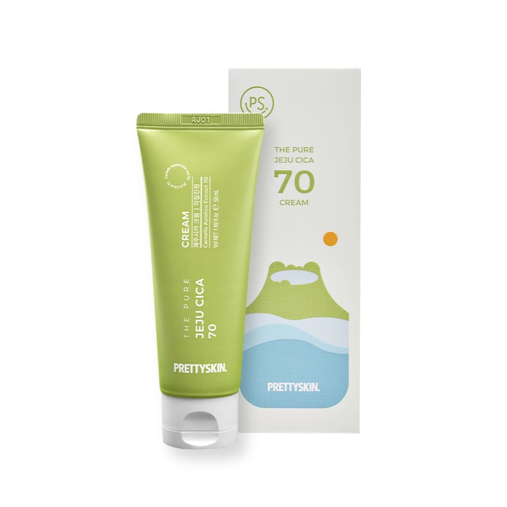 PS.PRETTYSKIN The Pure Jeju Cica 70 Centella Asiatica Extract 70% Facial Cream 50ml (1.69 fl.oz.) Hypoallergenic, Ginseng, Propolis Extract, All skin types, Non-Skticky