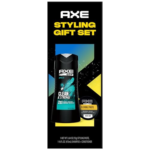AXE Men’s Hair Styling Set – Apollo Clean & Strong 2-in-1 Shampoo + Messy Look Flexible Paste, Medium Hold, Low Shine