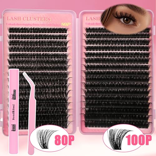 Gmagictobo Lash Extension Kit Lash Clusters Kit 640Pcs Volume Eyelash Clusters C Curl Lashes Clusters DIY Cluster Eyelash Extensions With Lash Bond and Seal Lash Tweezers