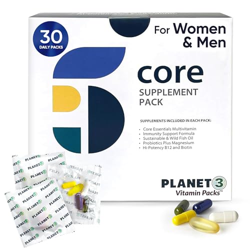 Planet 3 Vitamin Packs, Daily Vitamins for Immune, Energy, Heart & Vision Support | Multivitamins, Vitamin D, Probiotics, Omega 3, Methyl B12 | Core Supplements for Women and Men | 30 Daily Packs