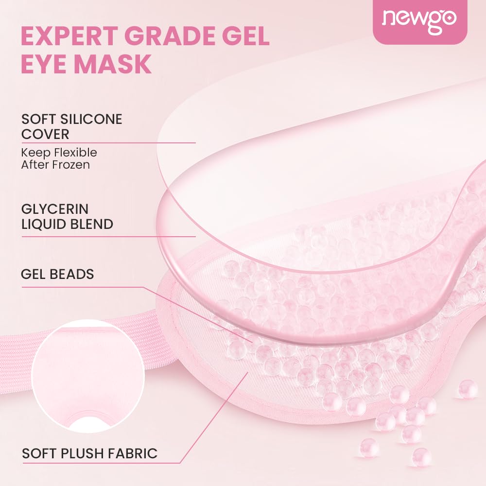 NEWGO Cooling Eye Mask for Puffy Eyes, Cold Eye Mask Eye Ice Pack for After Eyes Surgery, Tension Stress Relief, Itchy Eyes, Headaches, Dark Circles - Blue (Pink-2Pack)