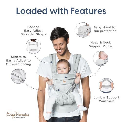 Ergobaby Omni 360 All-Position Baby Carrier for Newborn to Toddler with Lumbar Support & Cool Air Mesh (7-45 Lb), Oxford Blue
