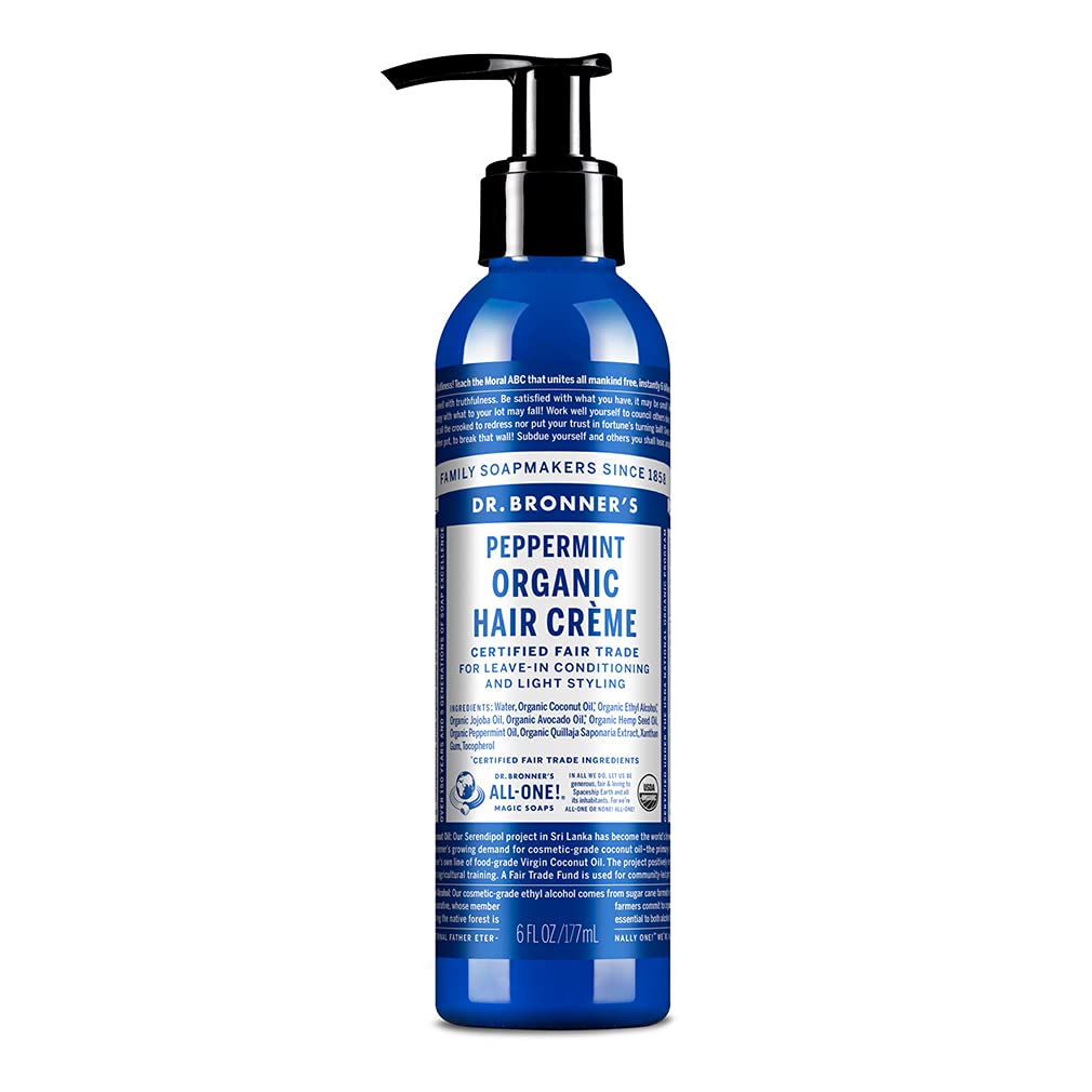 Dr. Bronner's Magic All-One! Organic Fair Trade Hair Creme, Peppermint, 6-Ounce Pump Bottles