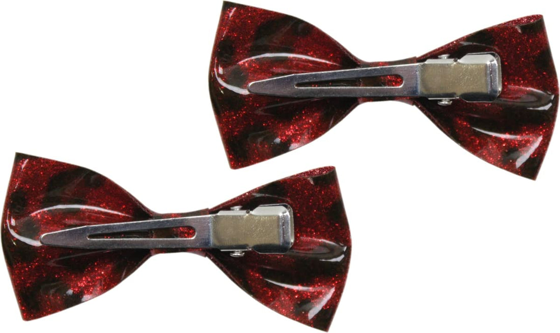 Red Leopard Glitter Hair Bow Clips - Set of Two - From Sourpuss Clothing by Sourpuss