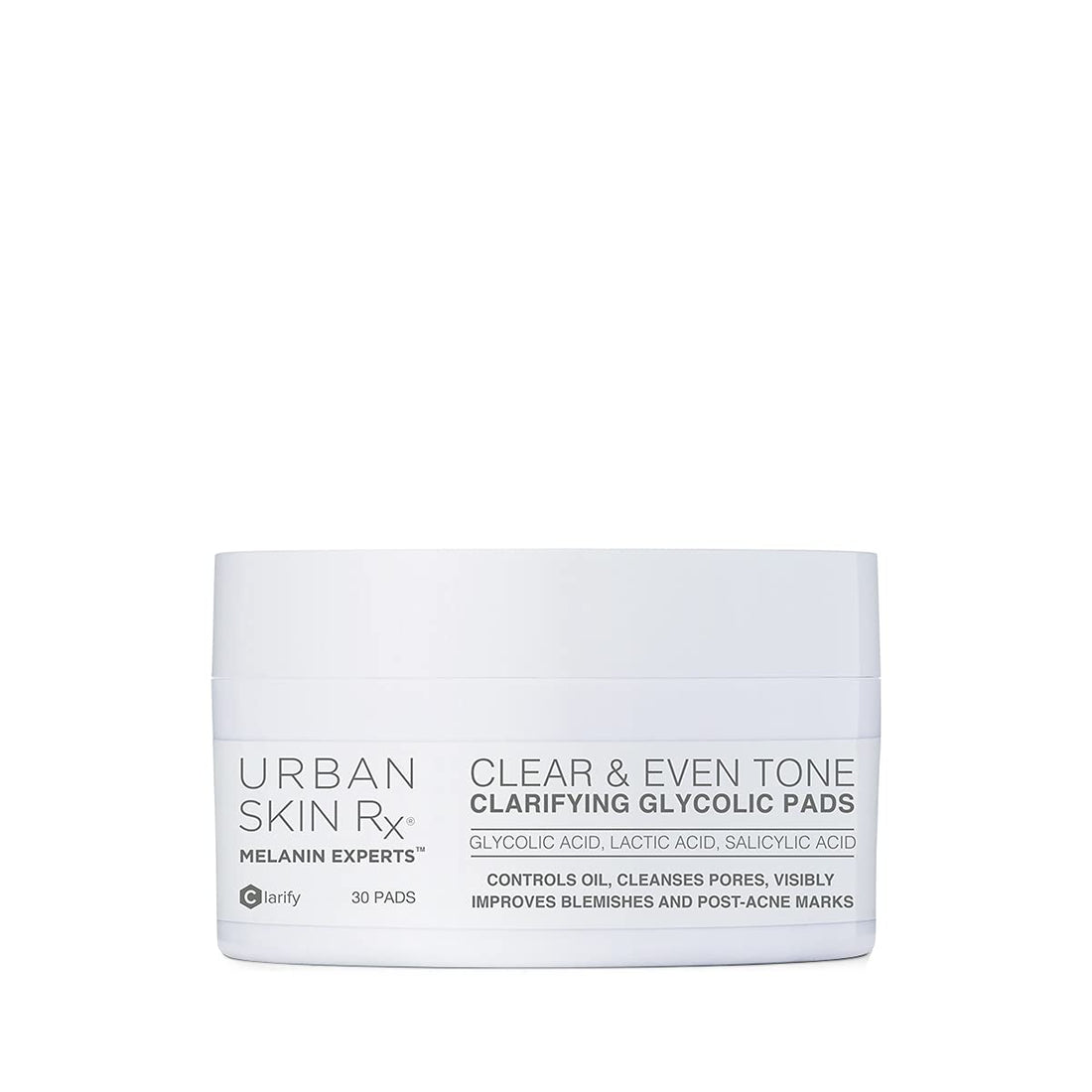 Clear & Even Tone Clarifying Glycolic Pads | Urban Skin Rx® | Powerful Formula Targets Blemishes, Removes Excess Oil and Evens Skin Tone, Formulated with Glycolic, Salicylic and Lactic Acids | 30 Pads
