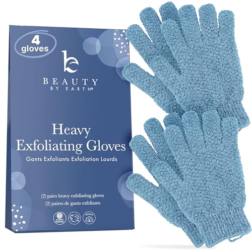 Exfoliating Glove (4 Pcs, 2 Pairs) - Heavy Exfoliate Glove for Dead Skin Bath Exfoliating Gloves for Shower Spa Massage & Body Scrub - Shower Gloves for Women & Men