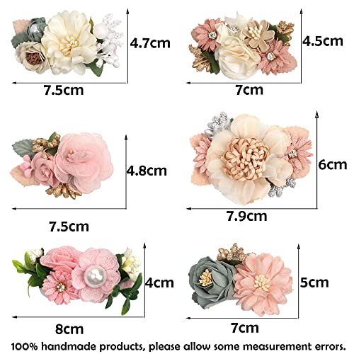6 PCS Handmade Flower Hair Bows Fully Lined Alligator Hair Clips Faux Pearls Floral Hair Clips Barrettes Hair Accessories for Women Girls Toddlers Kids Children