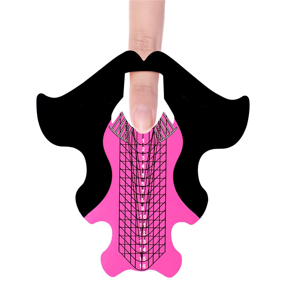 Tvoip 100Pcs/Pack Nail Forms Extension Tips Guide Extension French DIY Tool Fish Acrylic UV Gel Nail Art Tools Builder Sticker Sculpting (Pink)