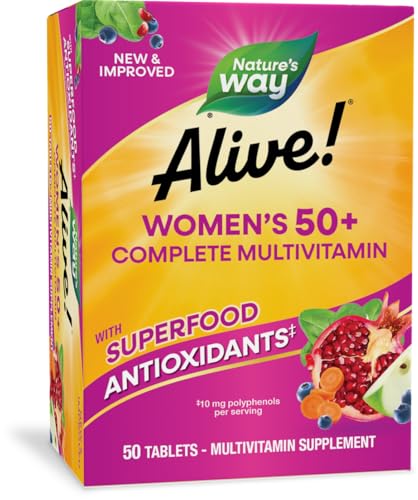 Nature's Way Alive Women's 50+ Complete Multivitamin, Supports Healthy Heart, Brain, Bones*, Superfood Antioxidants**, B-Vitamins, Gluten-Free, 50 Tablets (Packaging May Vary)