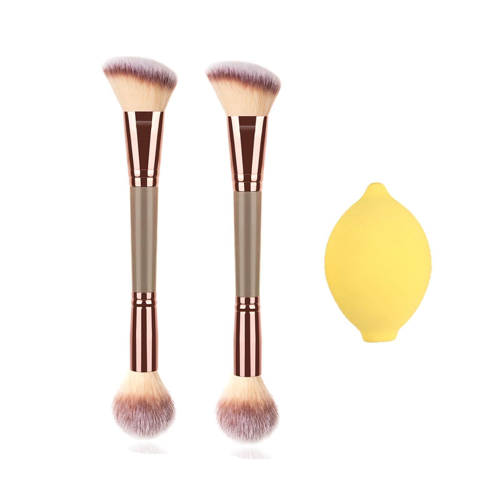 3Pack Dual-ended Makeup Brushes for Contouring Blending and Bronzing Angled Foundation Brush and Concealer Brush Premium Luxe Hair for Flawless Application of Liquid Cream and Powder Makeup Including