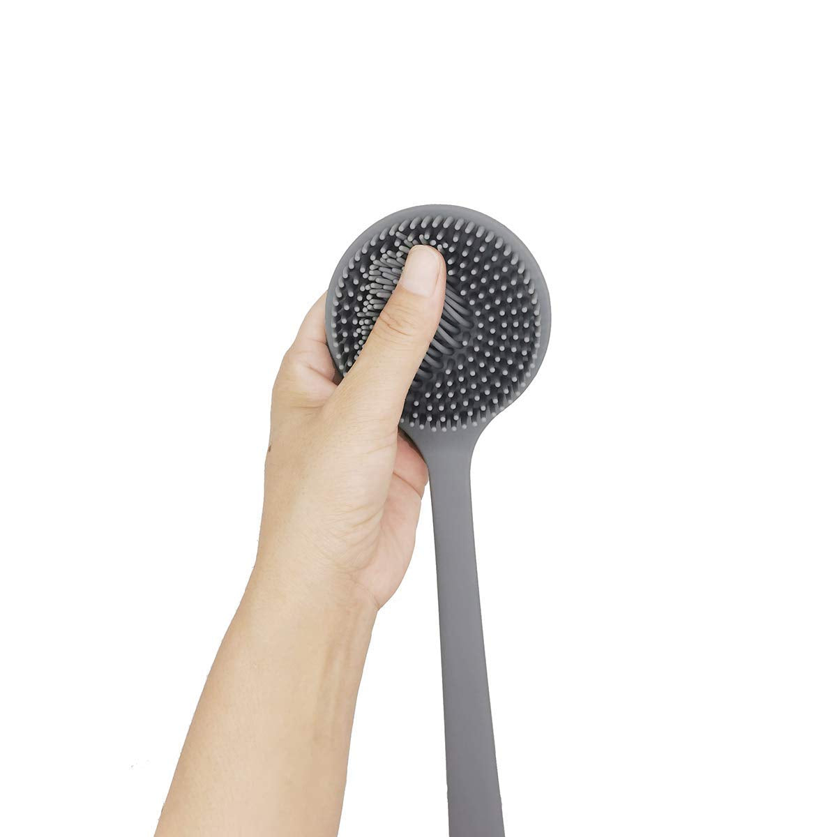 DNC Soft Silicone Back Scrubber Shower Bath Body Brush with Long Handle, BPA-Free, Hypoallergenic, Eco-Friendly (Gray)