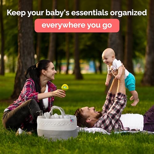 Babynma Rope Diaper Caddy - Storage for Baby and Toddler Items - Portable Cotton Organizer Easily Holds Diapers, Wipes, Clothing - Useful for Nursery, Bedroom (Gray, Extra Large)