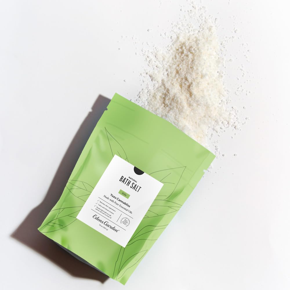 Edens Garden Ache Bath Salt Soak – Yuzu Cannabliss Blend with Pure Essential Oils, Epsom, Dead Sea Salt & Magnesium – for Men & Women, Tension Relief & Muscle Recovery After Workout, 10 oz (283 g)