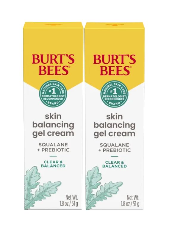 Burt's Bees Clear and Balanced Skin Balancing Gel Cream With Squalane and Prebiotic, Gel Moisturizer for Breakout-Prone Skin, 99 Percent Natural Origin Skin Care, 1.8 oz. Bottle - Pack of 2