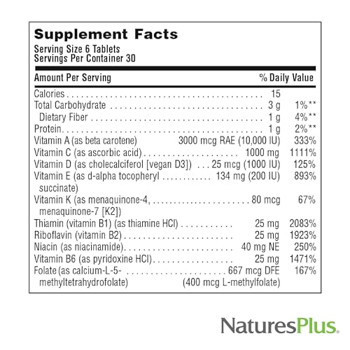 NaturesPlus Source of Life Mini-Tabs No Iron - 180 Vegetarian Mini Tablets - Easy to Swallow Natural Whole Food Multivitamin & Mineral Supplement for Health & Energy - 30 Servings