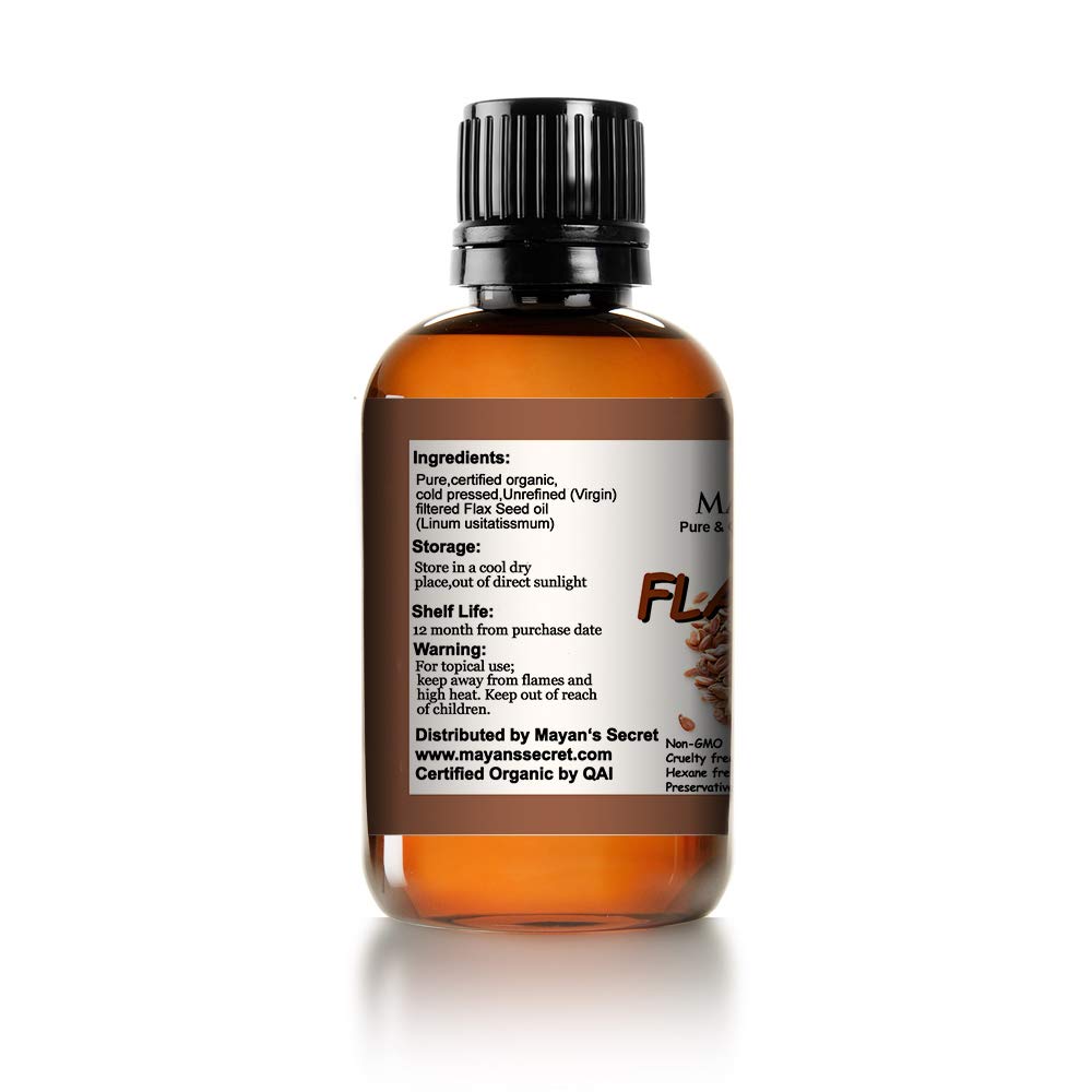 Mayan's Secret Pure Carrier and Essential oils for Skin Care, Hair, Body Moisturizer for Face-Anti Aging Skin Care (Flax Seed Oil Organic, 4oz)
