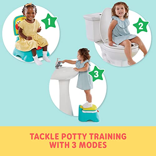 Sesame Street Elmo Hooray 3-in-1 Potty Training Toilet Seat and Step Stool, Easy to Clean Design with Flush Handle and Sounds, Portable and Great for Travel, Perfect for Toddler Boys and Girls 1-3