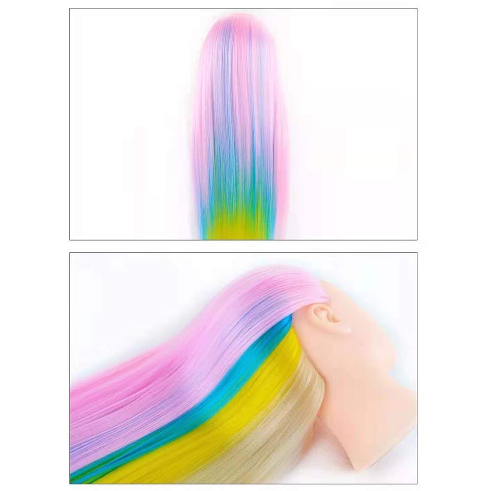 24 Cosmetology Mannequin Head 100% Synthetic Hair Rainbow Color, Practice Training Hair Styling Mannequin Head