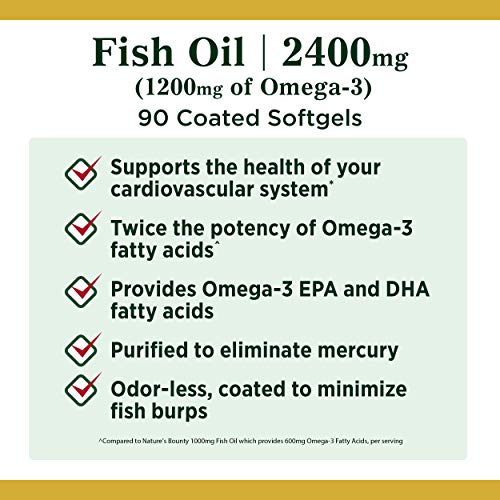 Nature's Bounty Fish Oil, Supports Heart Health, 2400mg, Coated Softgels, 90 Ct.