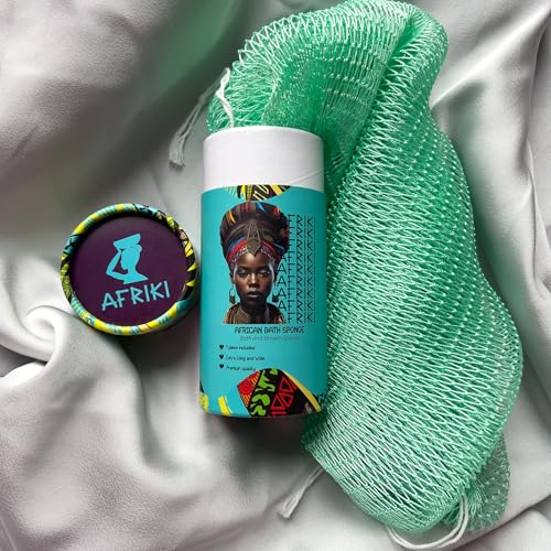 AFRIKI African Net Sponge, Authentic African Exfoliating Sponge, Black Owned, Back Scrubber, 45 inch Long for Normal to Sensitive Skin, for Daily use, Original Collection