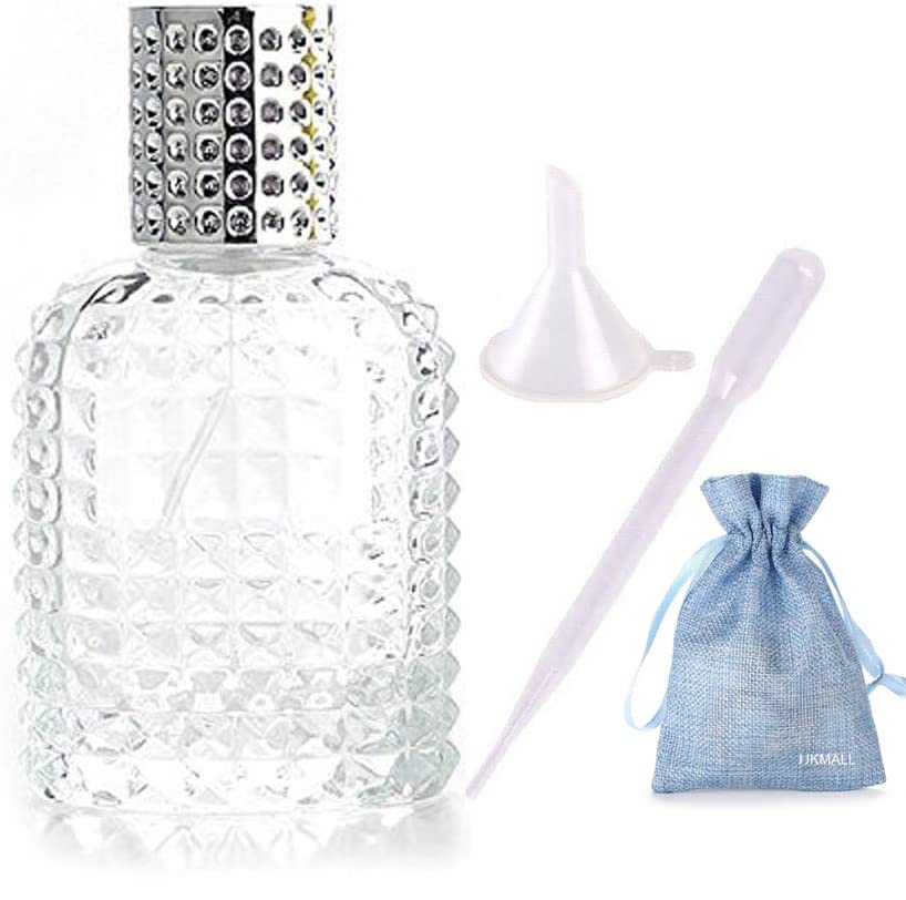 JJKMALL- 50ml Thick Clear Glass Fine Mist Spray Scent Aftershave Luxury Perfume Bottle Empty Atomizer Bottle Makeup Tool 1pc free Funnel Filler 1PC Free 3ml dropper 1pc free Storage bag