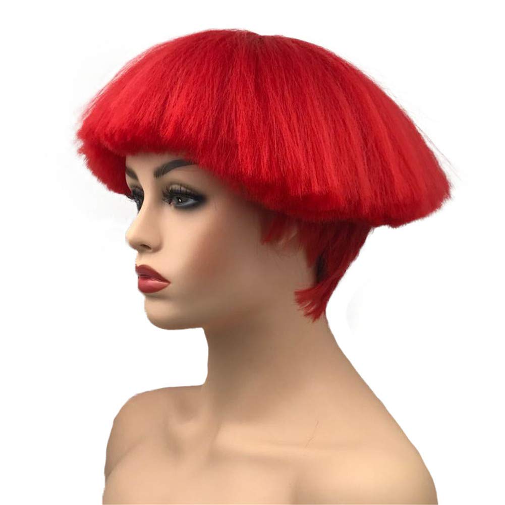 #113 Red: Aimole Short Yaki Straight Synthetic Wigs Red Mushroom Head Wig Bowl Haircut Wigs Bob