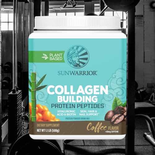 Sunwarrior Vegan Collagen Building Peptides Plant-Based Protein Powder with Hyaluronic Acid & Biotin for Hair Skin Nail Support Non-GMO Dairy Sugar Free Low Carb | Coffee Flavored 20 Servings