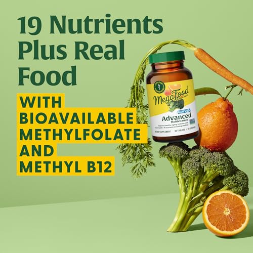MegaFood Men's 55+ Advanced Multivitamin for Men - Doctor-Formulated -Choline, Vitamin D, Vitamin B12 – Plus Real Food – Brain Health Supplement for Adults & Immune Support - 120 Tabs (60 Servings)