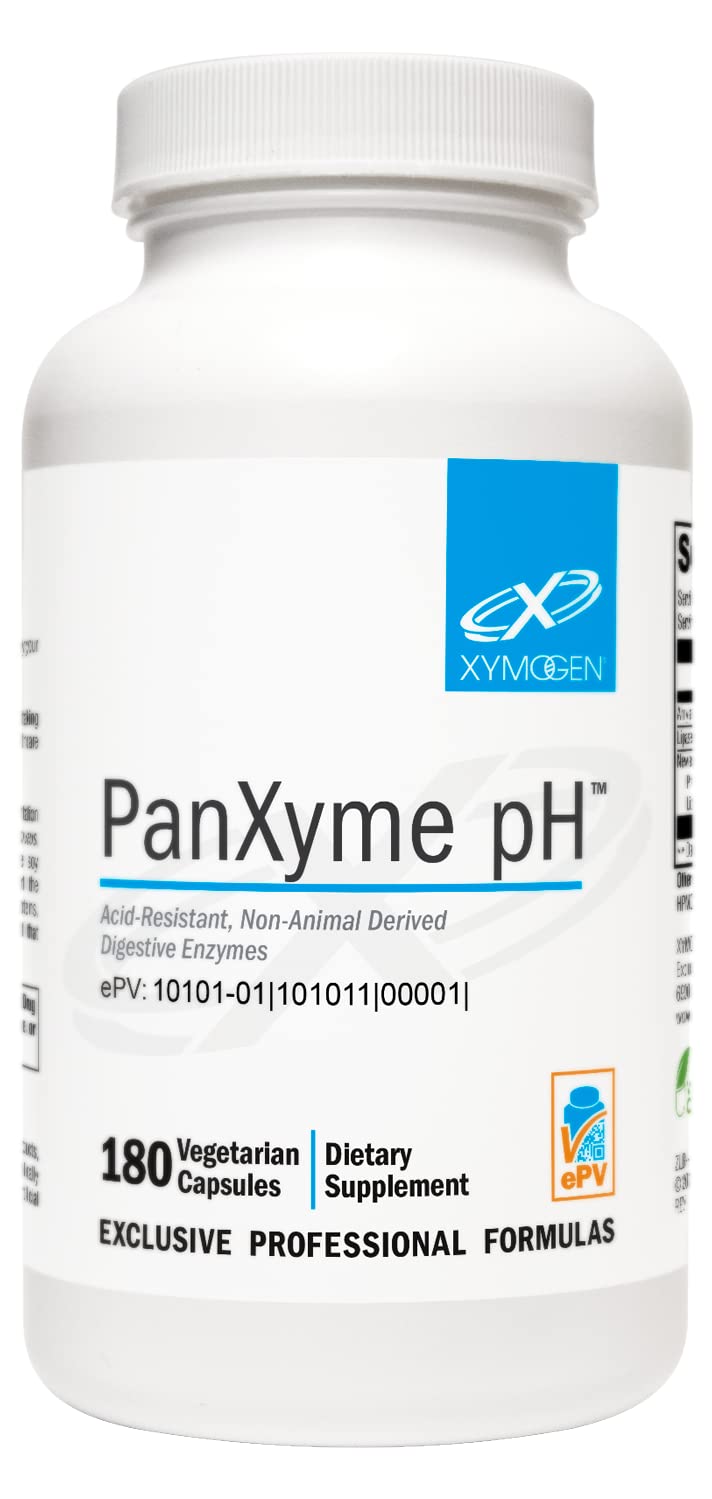 XYMOGEN PanXyme pH - Digestive Enzymes for Gut Health - Amylase, Lipase, and Protease Enzyme Supplement - Gut Health Supplements for Digestion Support - Gluten Free + Vegan (180 Capsules)