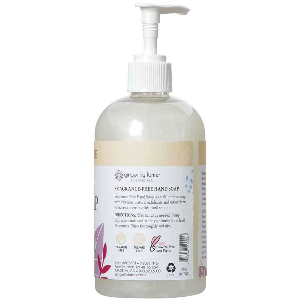 Ginger Lily Farms Botanicals All-Purpose Liquid Hand Soap, 100% Vegan & Cruelty & Fragrance Free, Lily, 12 Fl Oz, Pack of 6