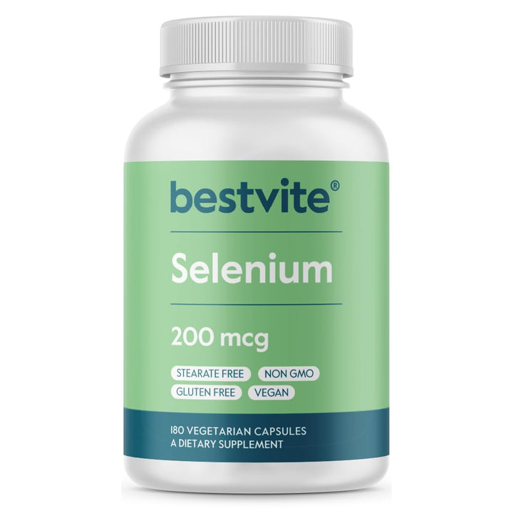 BESTVITE Selenium 200mcg (180 Vegetarian Capsules) - No Stearates - No Flow Agents - Vegan - Non-GMO - Gluten Free