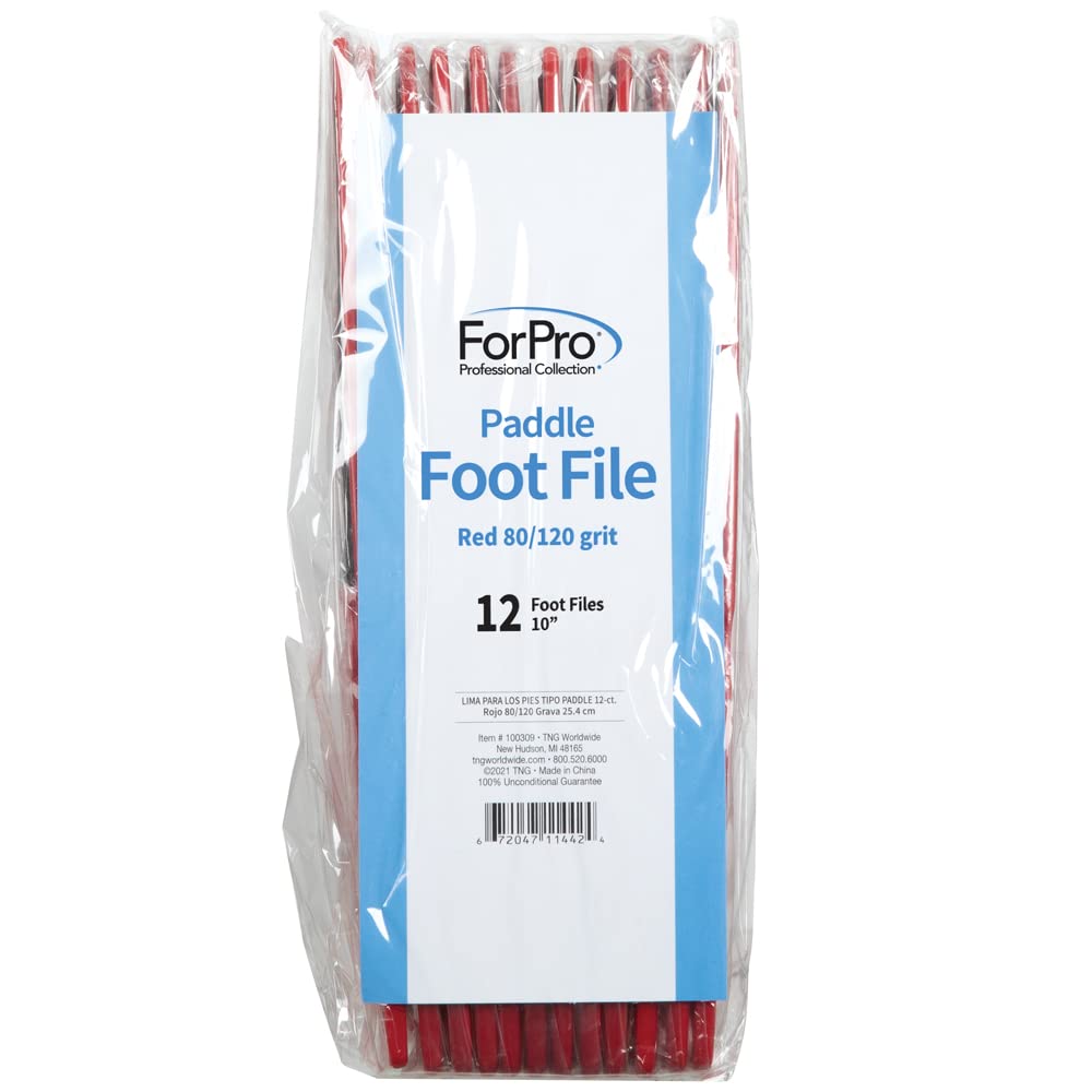 ForPro Pedicure Paddle Foot File, 80/120 Grit, Red, Pedicure File for Heels, 10ââ‚¬Â L, 12-Pack