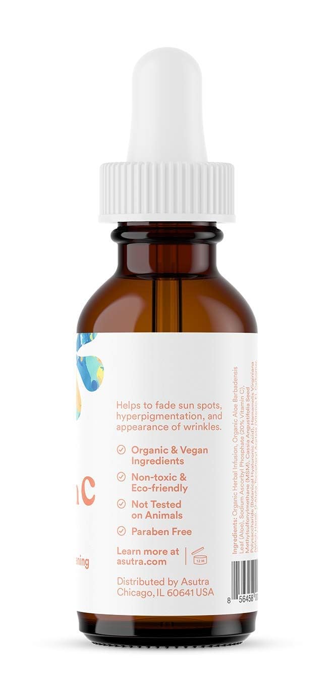 ASUTRA 20% Vitamin C Serum, 1 fl oz (Pack of 2) - Ferulic & Hyaluronic Acid, Vitamin E, Aloe, Jojoba, Brightening Face Serum