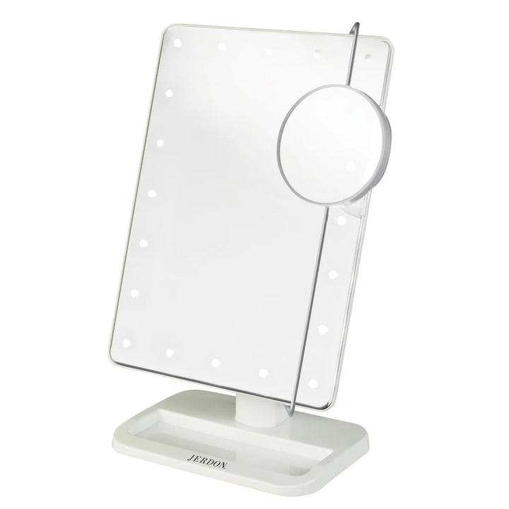 Jerdon JS811W 8-Inch by 11-Inch Rectangular LED Lighted Vanity Mirror with 10x Magnification Spot Mirror, White Finish