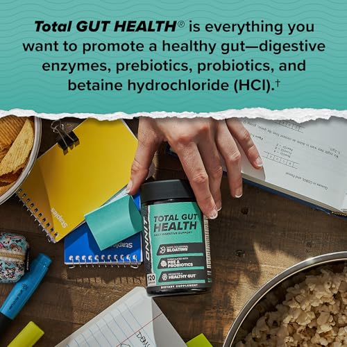 ONNIT Total Gut Health - Complete Daily Probiotics & Digestive Enzyme Supplement for Women & Men - 5 Strains of Probiotics, Prebiotics, Enzymes, Betaine HCL - Capsules - (60ct)