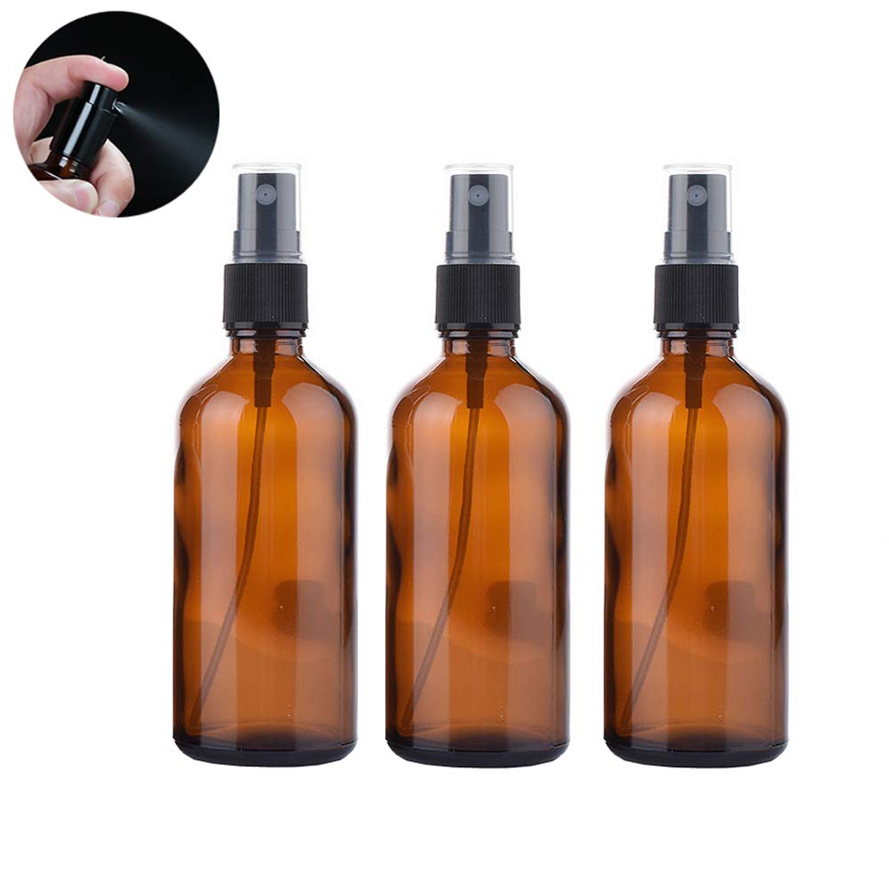 Ericotry 3Pcs 100Ml/3.34Oz Refillable Empty Amber Glass Spray Bottle Atomizer Liquid Container Travel Makeup Sample Lotion Essential Oil Containers
