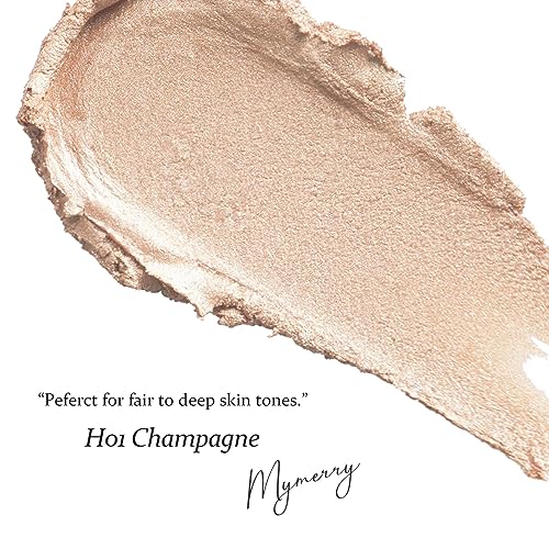 MYMERRY Dewy Highlighter Makeup 15g/0.53fl.Oz, Highlighter Makeup Stick for Face and Body, Radiant & Shimmer Glow, Buildable Color for All Day | Vegan & Cruelty-Free | Champagne Beige Gold