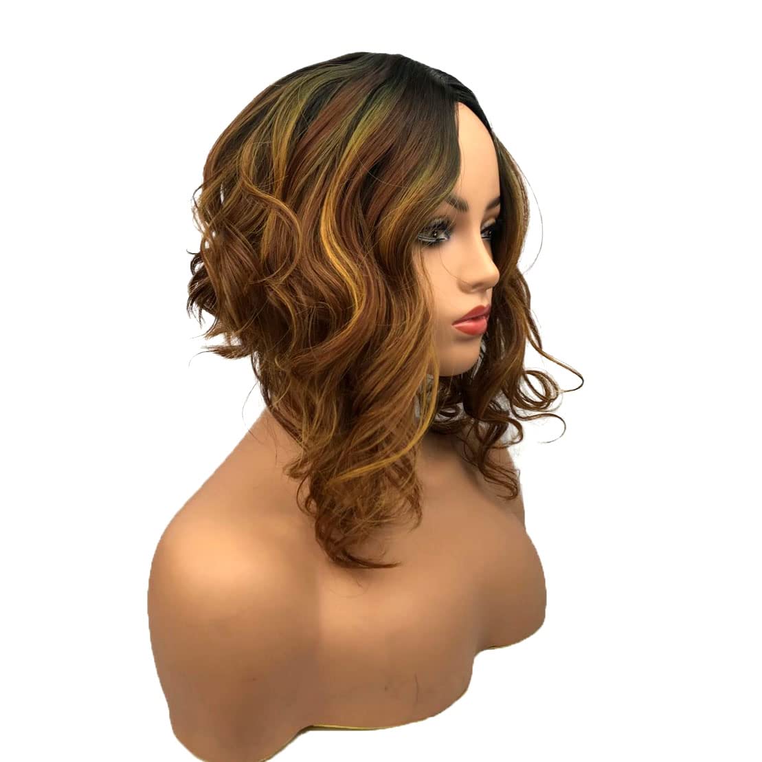 Wiginway Medium Curly Wavy Auburn Blend Wigs For Black Women Synthetic Wig Natural Looking