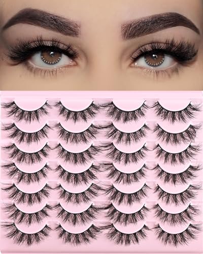 FARRED Cat Eye Lashes Short Natural Eyelashes 15mm Fluffy Wispy Strip Eyelash 14 Pairs Cute Natural Fake Lashes Packs Small Full Pestañas Set (F10 | 9-15mm)