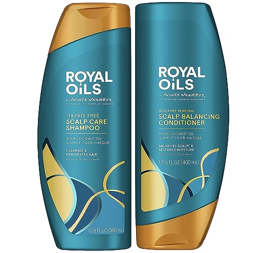 Head & Shoulders Royal Oils Shampoo and Conditioner Set, Includes Anti-Dandruff Scalp Care Shampoo (12.8 Fl Oz.) & Moisture Renewal Scalp Balancing Conditioner, Hair Treatment for Curly & Coily Hair