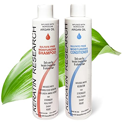Keratin Research Sulfate & Salt Free Shampoo & Conditioner Value Set, for Post Keratin Treatment, Curtain Bang, Colored Hair - Natural & Nourishing for All Hair Types, 20oz