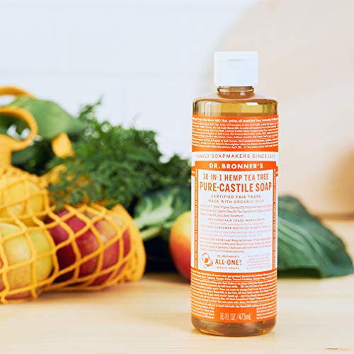 Dr. Bronner’s - Pure-Castile Liquid Soap (Tea Tree, 16 ounce) - Made with Organic Oils, 18-in-1 Uses: Acne-Prone Skin, Dandruff, Laundry, Pets and Dishes, Concentrated, Vegan, Non-GMO