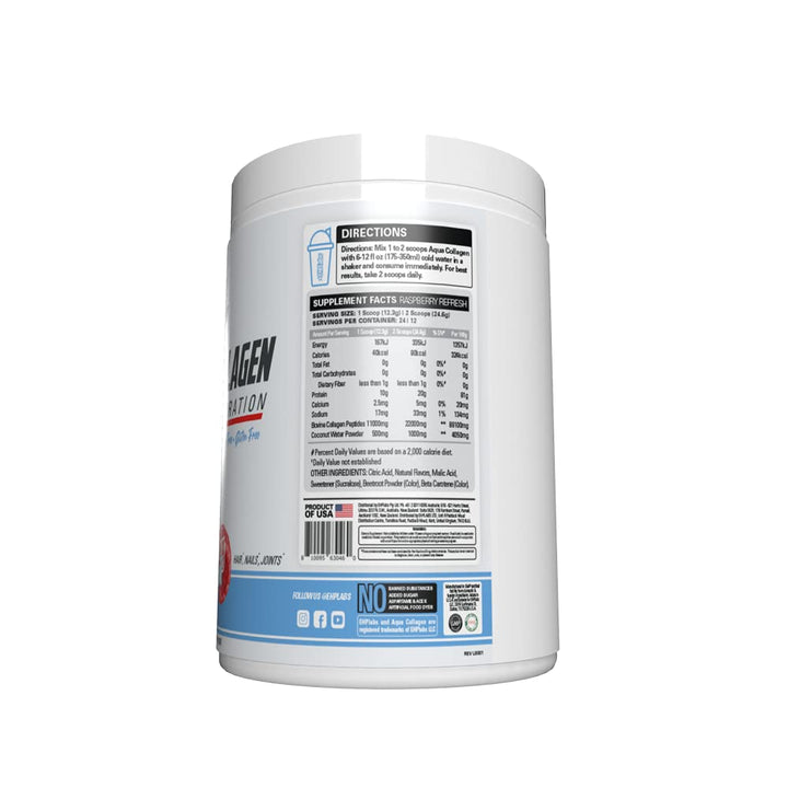 EHP Labs Aqua Hydrolyzed Collagen Peptides Powder - 10g of Protein per Serving, Hydration & Gut Health Support, Grass Fed Pasture-Raised Bovine Collagen, Type I & III, 24 Servings (Raspberry Refresh)