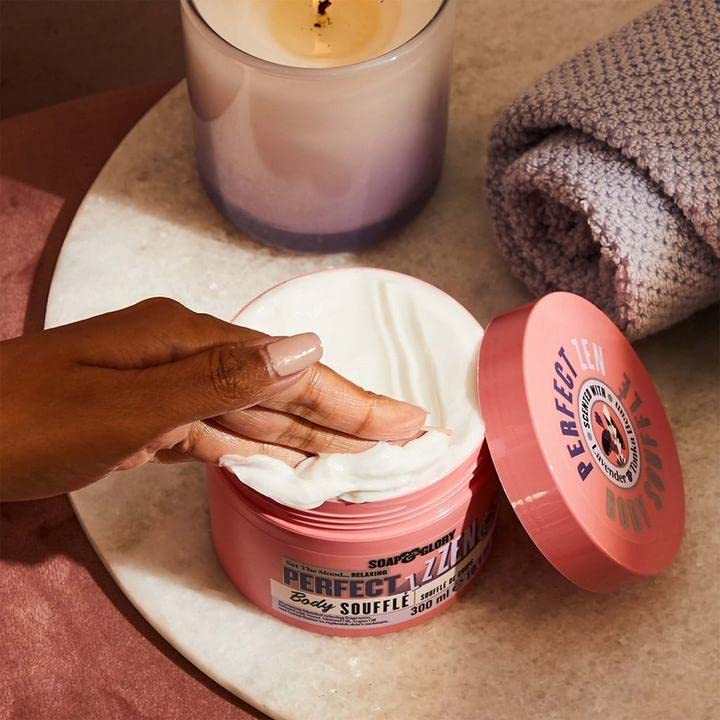 Soap & Glory Perfect Zen Body Souffle - Indulgent Whipped Body Cream & Hydrating Pose Shower Body Moisturizer - Sweet Almond, Argan Oils & Cocoa Butter Body Cream for Refreshed Dry Skin (300ml)