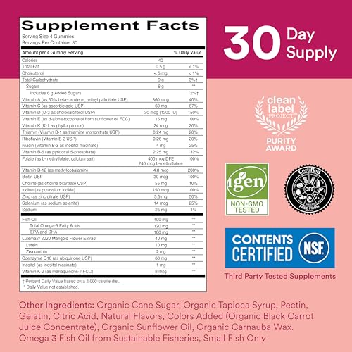 SmartyPants Multivitamin Gummy for Women 50 and Over: Omega 3 Fish Oil (EPA/DHA), Methylfolate, CoQ10, Vitamin D3, C, Vitamin B12, B6, A, K & Zinc, Biotin, Gluten Free, 120 Count (30 Day Supply)