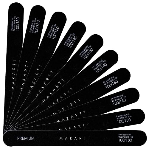 Makartt Nail File 100 180 Grit Emery Boards for Nails 10pcs Black Nail Files Professional Washable Doubled Sides Nail File Kit for Natural Acrylic Nails Coarse for DIY Salon Use