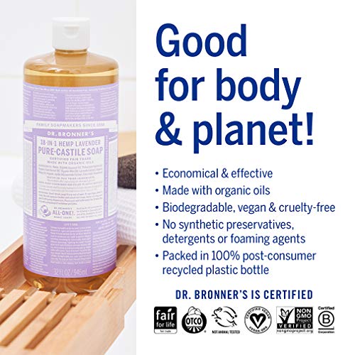 Dr. Bronner's - Pure-Castile Liquid Soap (Lavender, 16 ounce, 2-Pack) - Made with Organic Oils