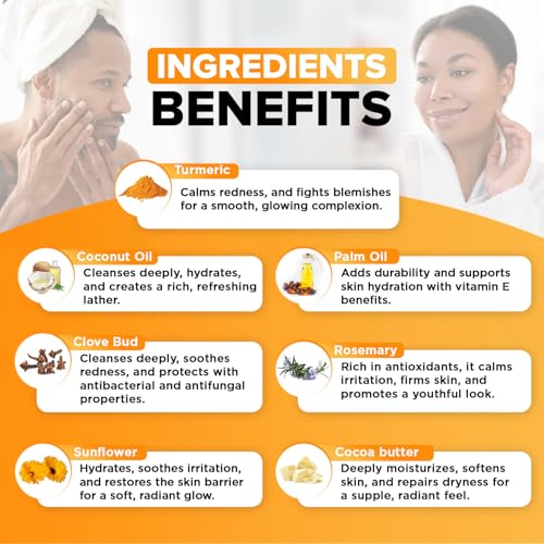 Organic Turmeric Soap for Dark Spots & Acne with Clove Bud (2 Packs) – Face & Body Bar – Rich, Creamy Lather for Natural Skin Glow Aromatherapy